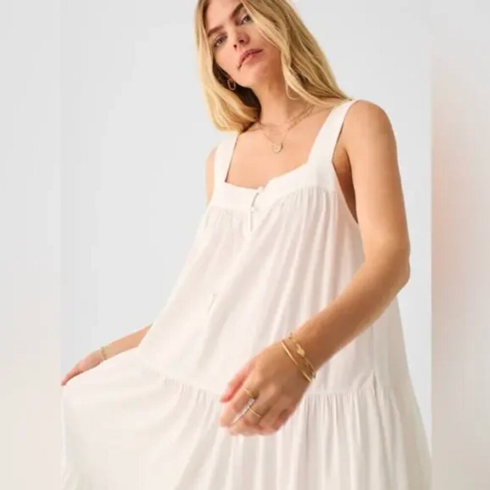 FAHERTY Marina white seersucker long midi dress